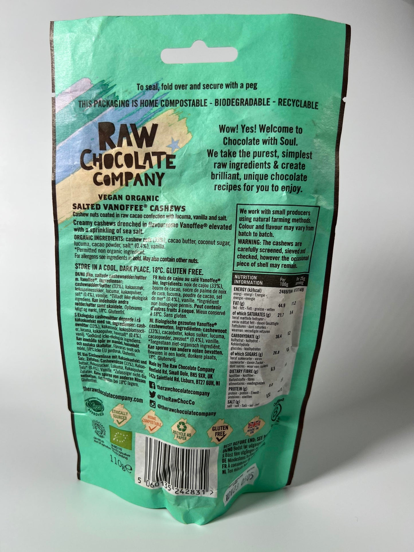 Raw Chocolate Company Organic Chocolate Salted Vanoffee Cashews 110g Vegan Natural Organic Gluten Free