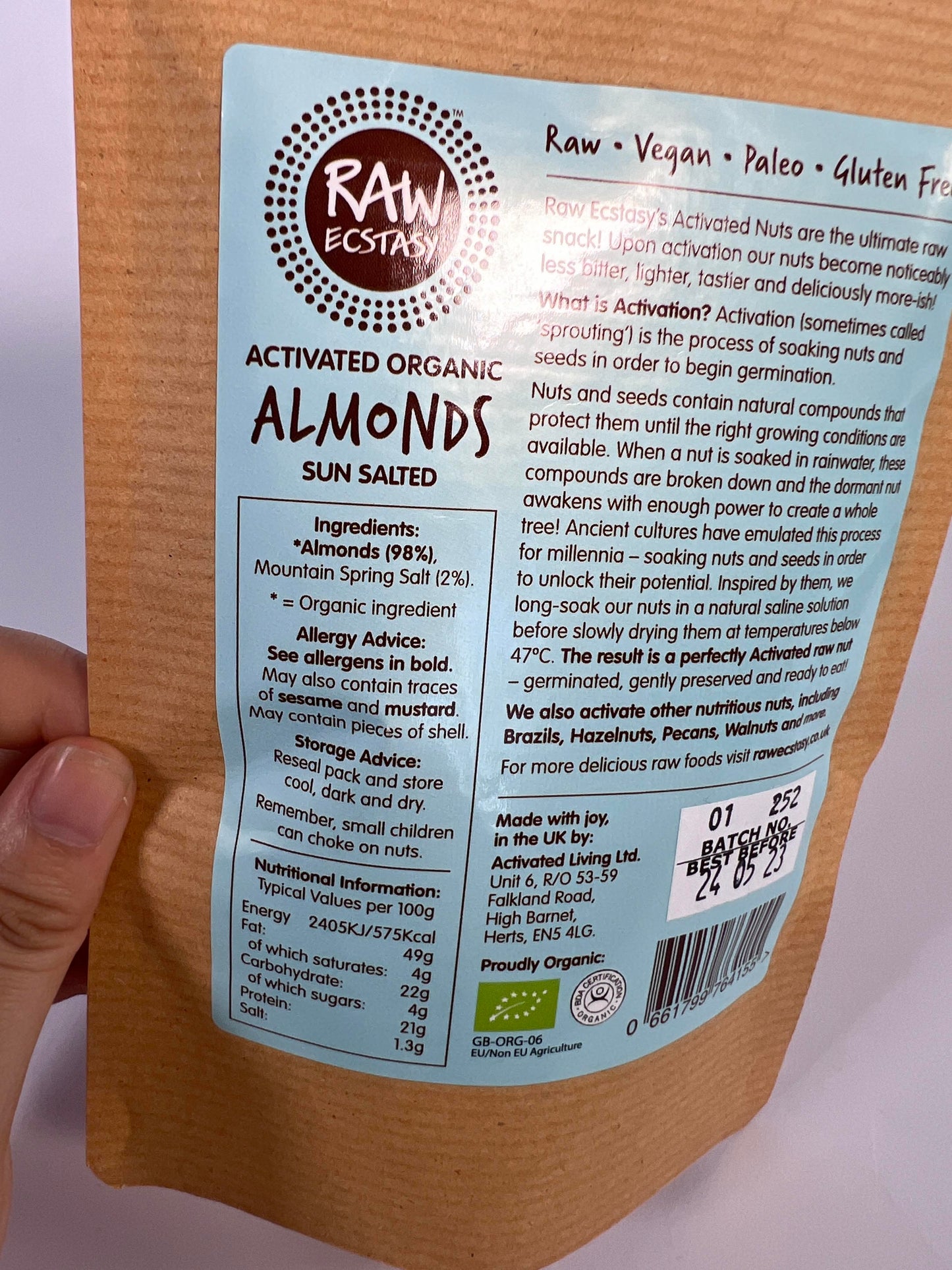 Activated Organic Almonds, Sun Salted 70g (Raw Ecstasy)